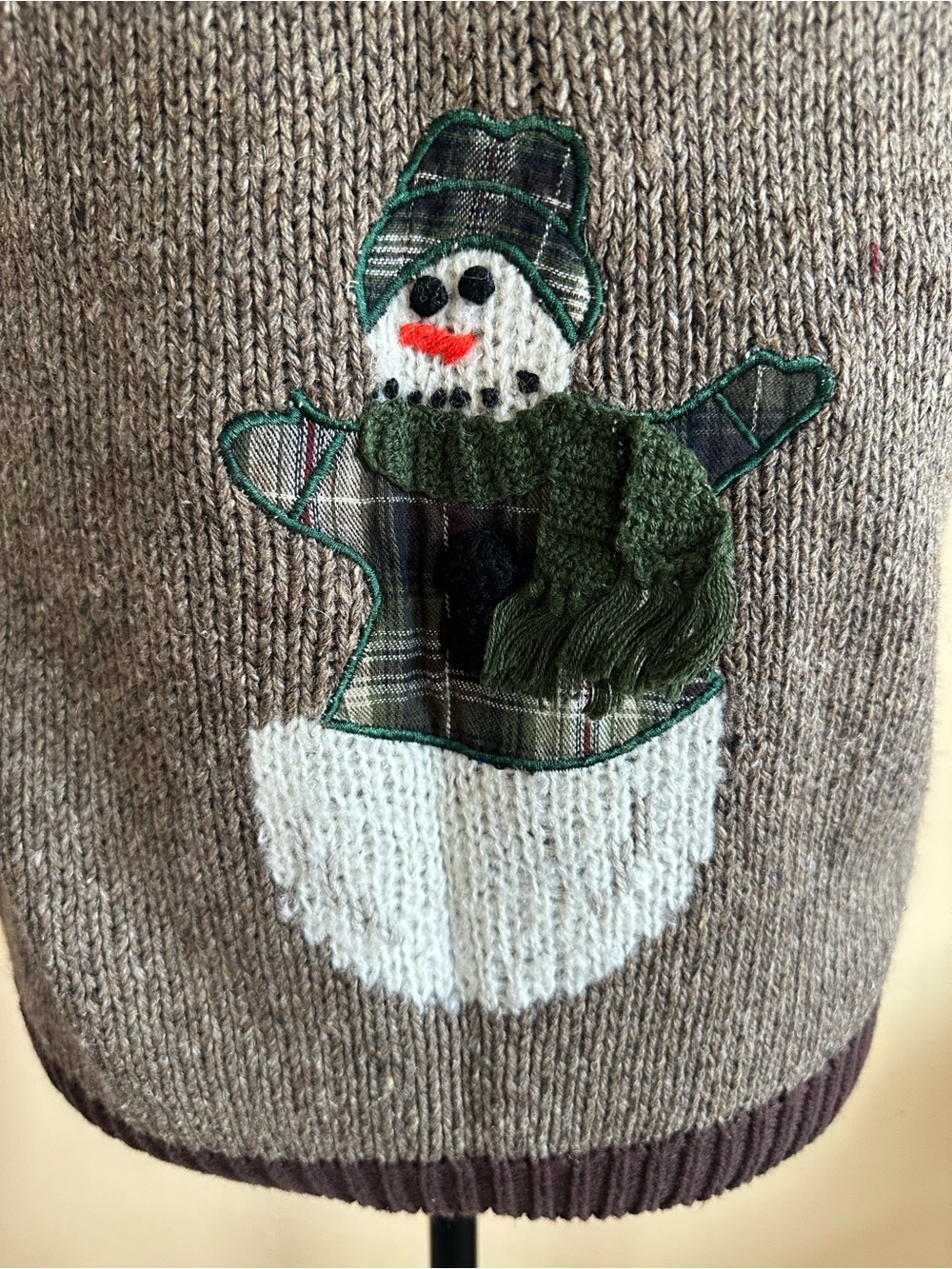 Vintage Belle Pointe Brown Wool Blend Snowman Vest Women’s Size Small - Picture 6 of 9
